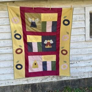 Quilt lap, folk art, live, laugh, love angels, country cottage core homie quilt
